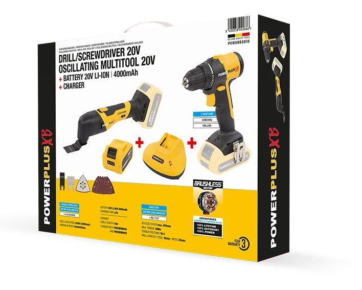 Powerplus POWXBBOX10 20V Accu Combiset (schroef-/boormachine & Multitool) (1x 4,0Ah) In Koffer 4 Powerplus POWXBBOX10 20V Accu Combiset (schroef-/boormachine & Multitool) (1x 4,0Ah) In Koffer - Afbeelding 2