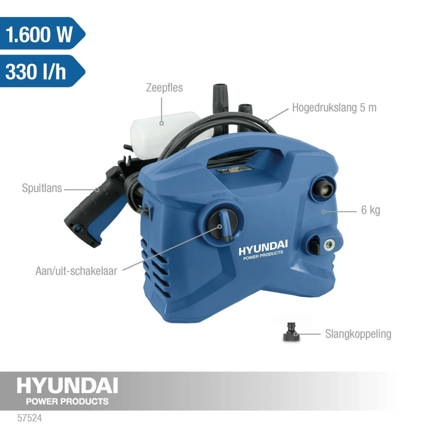 Hyundai 57524 Compact Hogedrukreiniger - 135 Bar - 1600W 4 Hyundai 57524 Compact Hogedrukreiniger - 135 Bar - 1600W - Afbeelding 2