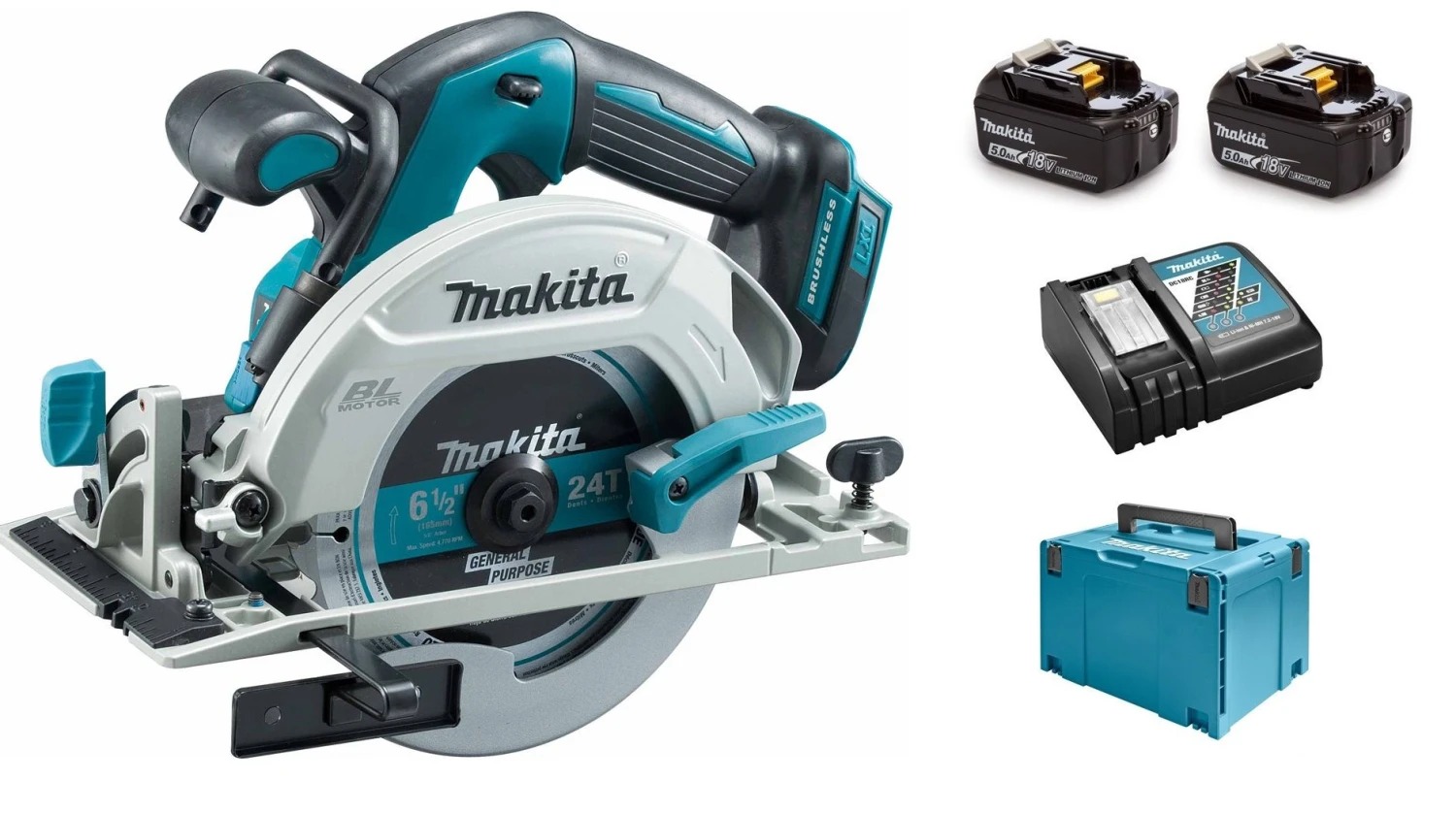 Makita DHS680RTJ 18V Li-Ion Accu Cirkelzaag Set (2x 5.0Ah Accu) In Mbox - 165mm - Koolborstelloos 3 Makita DHS680RTJ 18V Li-Ion Accu Cirkelzaag Set (2x 5.0Ah Accu) In Mbox - 165mm - Koolborstelloos
