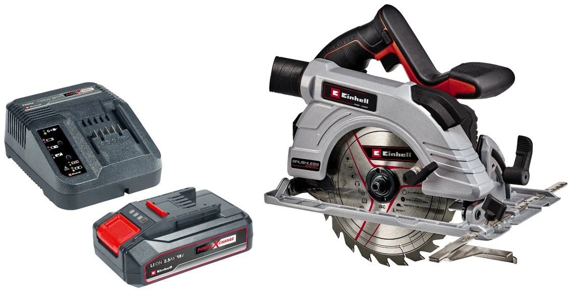 Einhell TE-CS 18/190 Li BL 18V Li-Ion Accu Handcirkelzaag Set - 190mm (met 2.5Ah Accu Starterset) 3 Einhell TE-CS 18/190 Li BL 18V Li-Ion Accu Handcirkelzaag Set - 190mm (met 2.5Ah Accu Starterset)